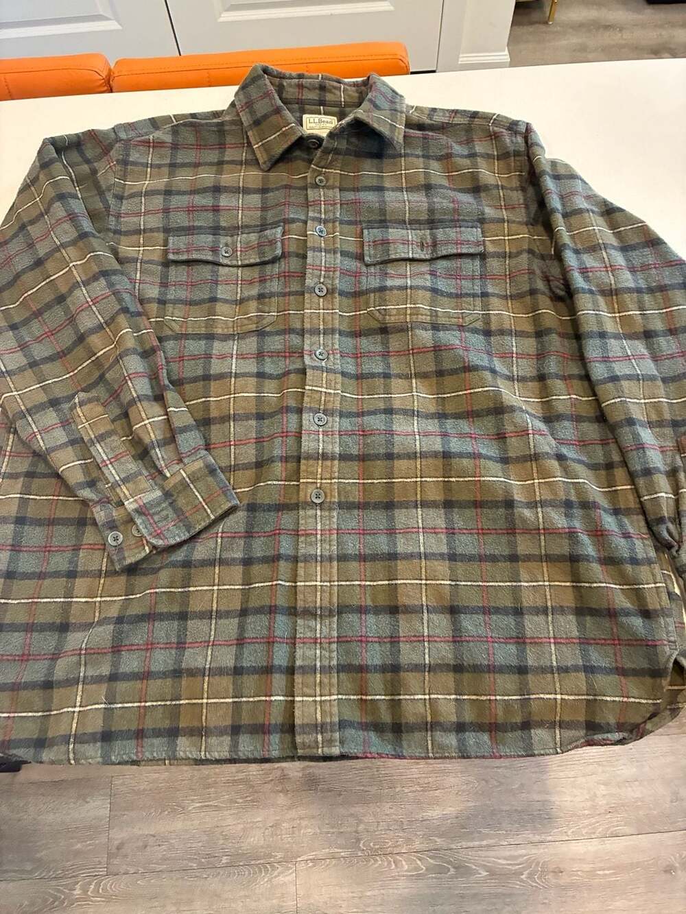 L.L. Bean Plaid Flannel Shirt XL Reg Green Cotton